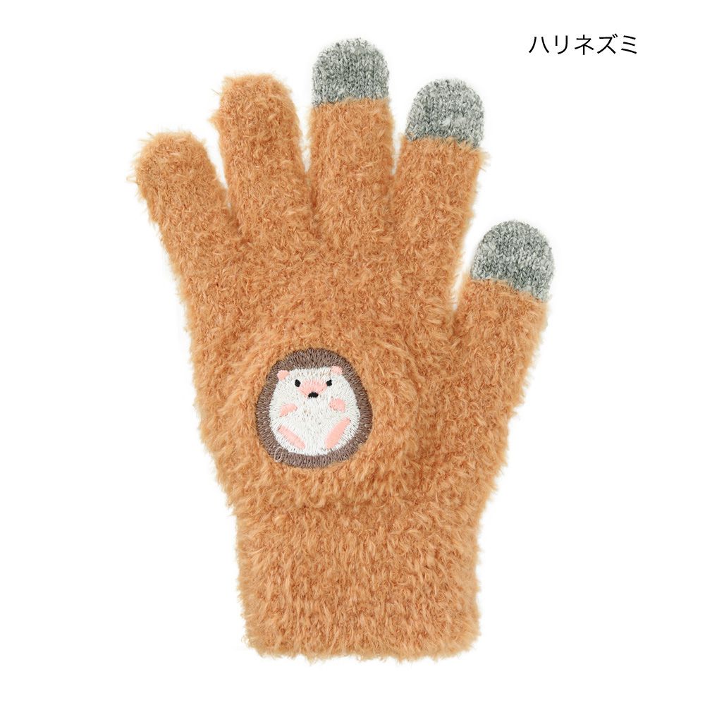 日本 TOMO - 大人可觸控短絨保暖手套-小刺蝟-紅棕