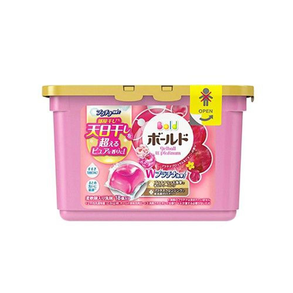 日本 P&G - 洗衣膠球-粉紅牡丹花香+柔軟精-18顆入/盒