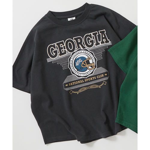 日本 devirock - 100%棉 百搭印花寬版短袖上衣-喬治亞-炭黑