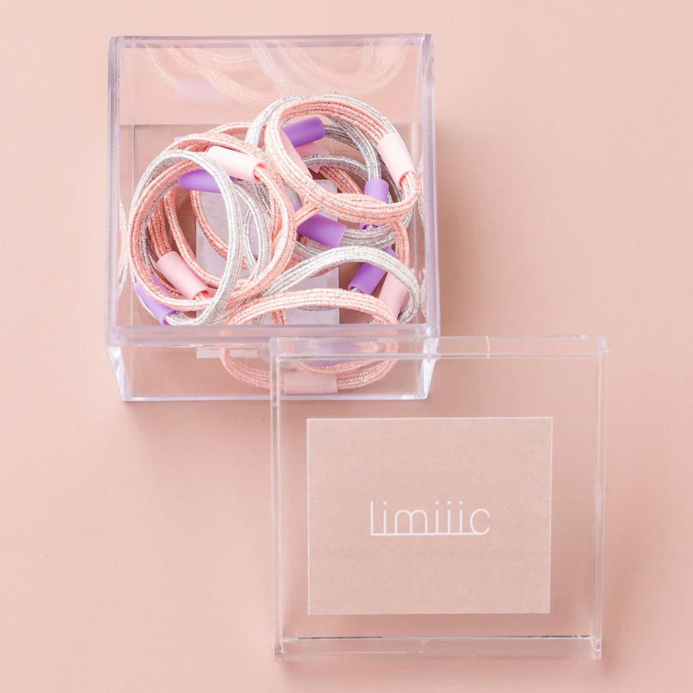 日本 Lattice - 繽紛彈力兒童髮圈超值組-盒裝16pcs-紫粉銀