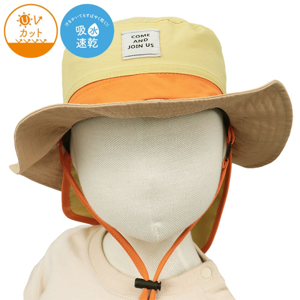 漁夫帽-附防曬遮陽布 內裡網眼 素面-黃色