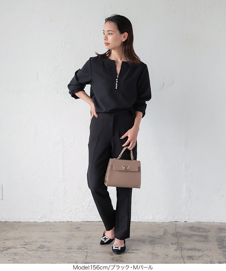 日本 Kobe Lettuce - 優雅V領珍珠釦長袖上衣-淺水藍