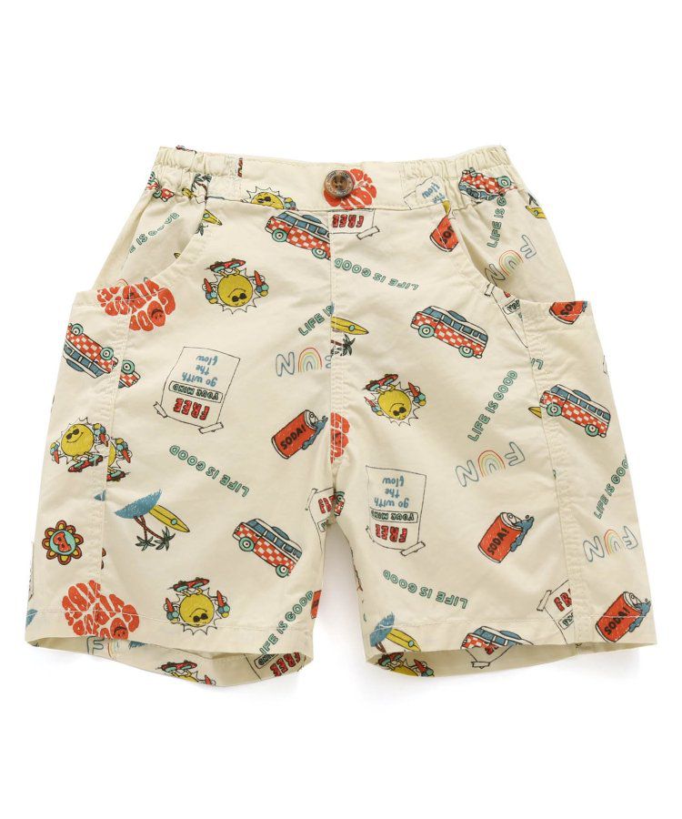 日本 BREEZE - 帥氣印花休閒短褲-米色海灘