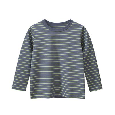 27KIDS - 純棉長袖上衣-百搭條紋-灰x黃