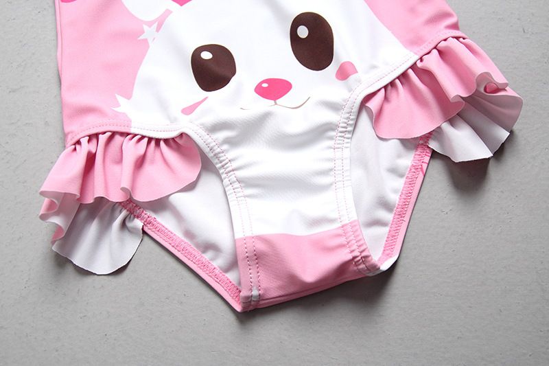 女寶防曬長袖連身泳裝套裝(附帽子)-兔寶寶-粉色