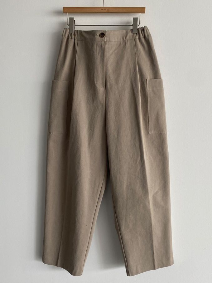 韓國女裝連線 - 鬆緊腰雙口袋錐形修飾長褲-灰卡其 (FREE)