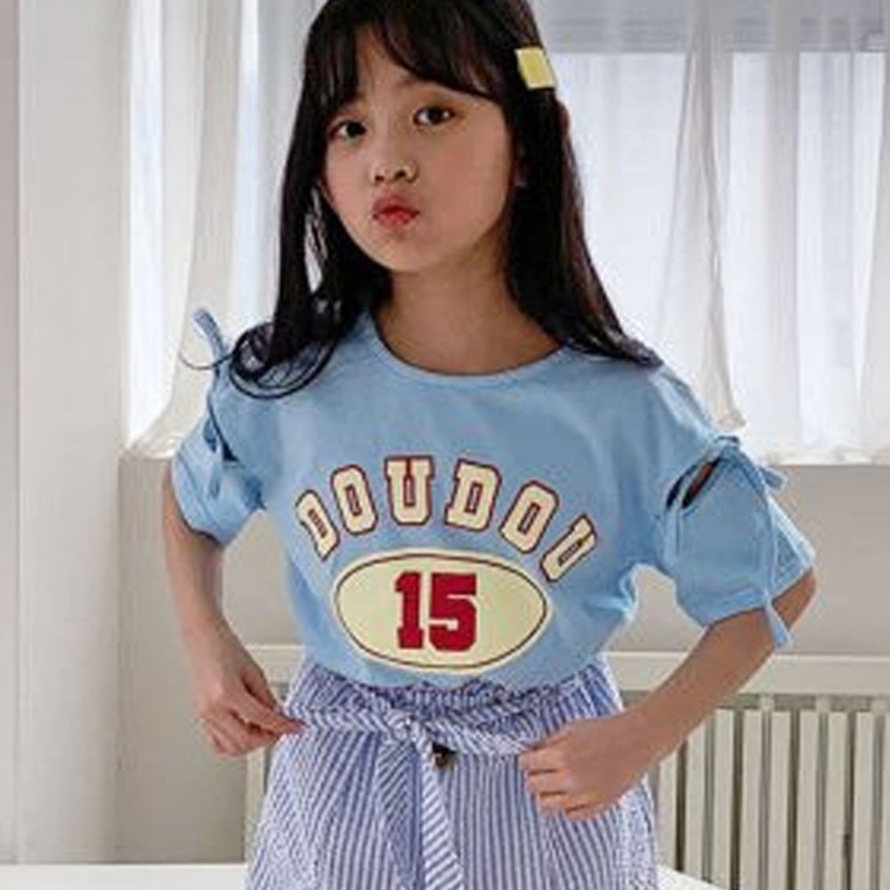 韓國 PINK151 - 露肩綁帶DOUDOU T-藍