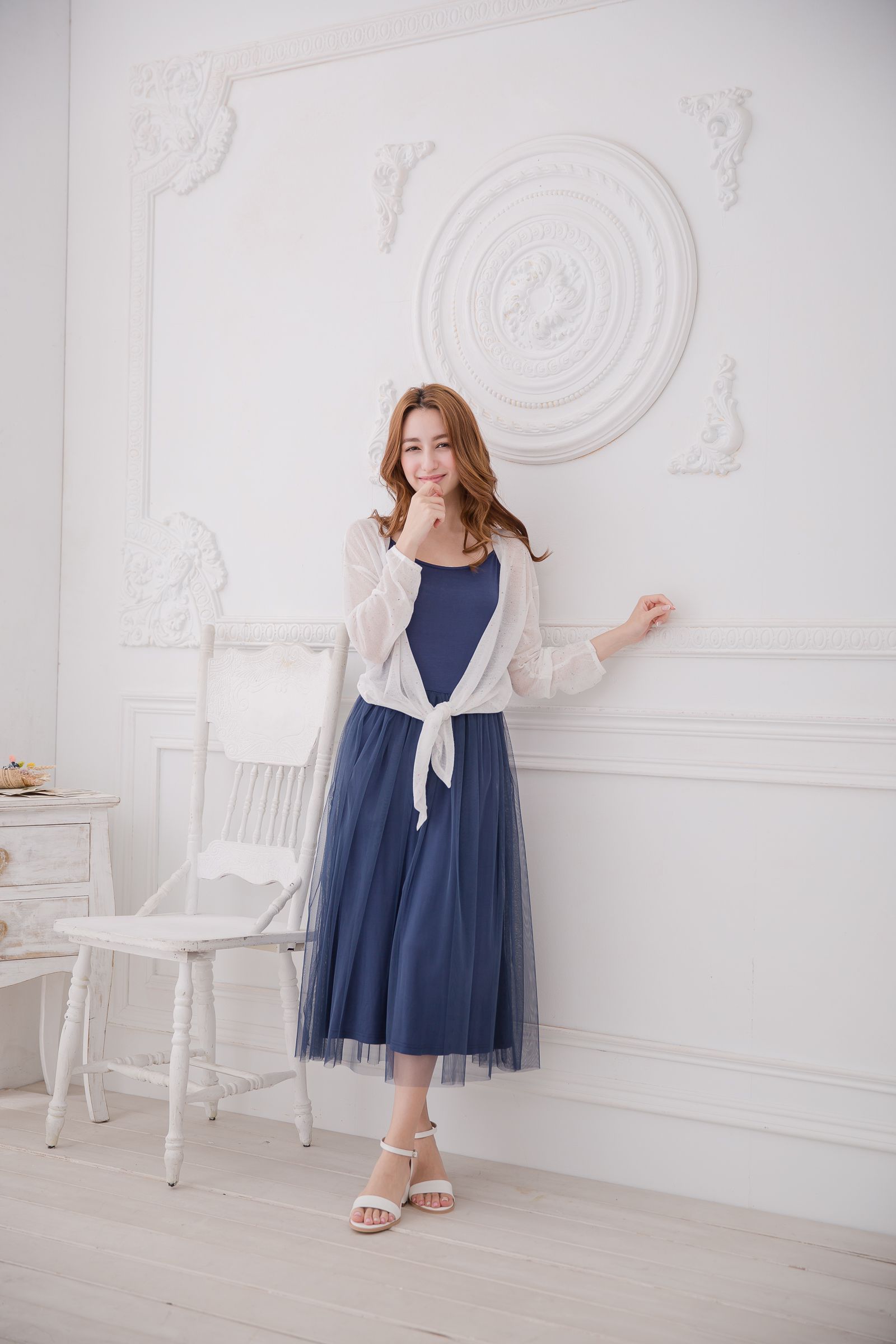 Peachy - 獨家訂製綿柔連身紗裙-細肩帶連身款-午夜藍 (F)