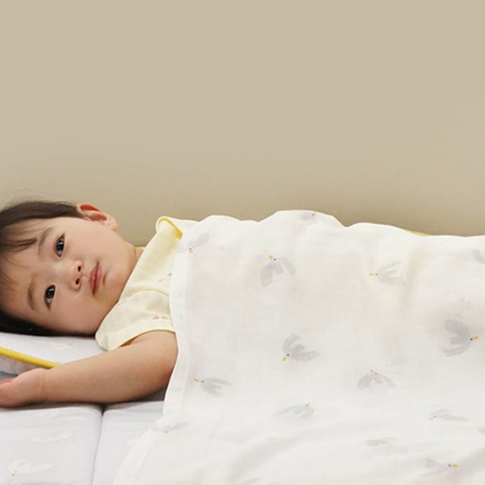 透氣竹纖維細柔二重紗多用途紗布被/蓋毯-手繪小鳥-淺灰 (105x105cm)