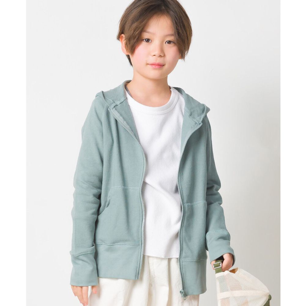 日本 OMNES - 純棉兒童輕薄連帽長袖外套-灰藍