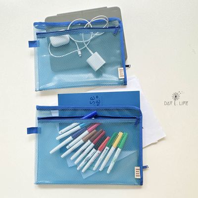 理理 liil - 透感六角網格彩虹雙拉鍊袋_大尺寸2入組-L+XL-泡泡藍