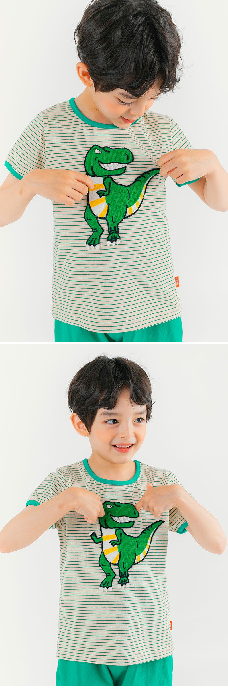 韓國 OZKIZ - 細條紋綠暴龍套裝-綠X卡其