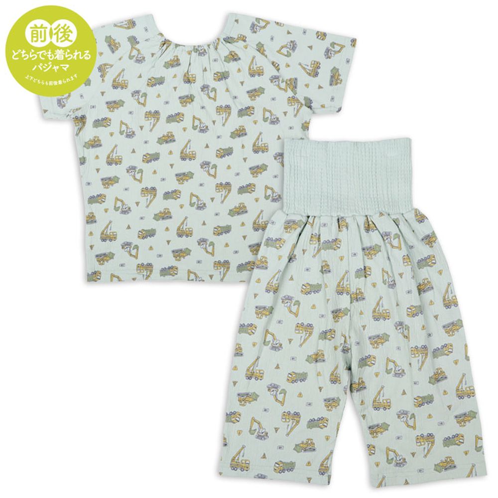 短袖家居服 穿衣練習-套頭式 工程車-綠色