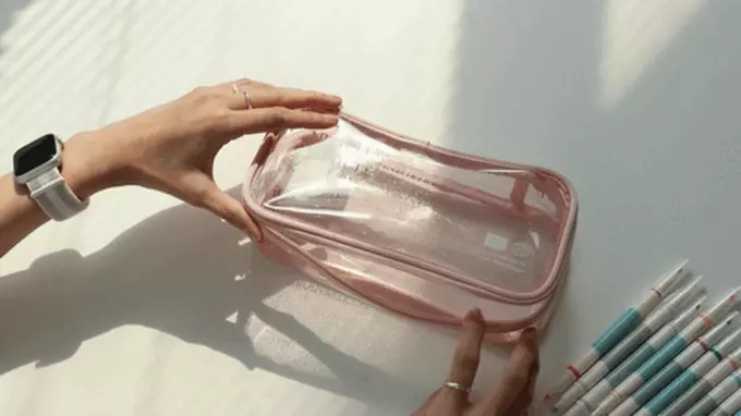 韓國 ICONIC - 韓國製質感大容量透明鉛筆盒/袋-紫 (21x9.5x5.5cm)