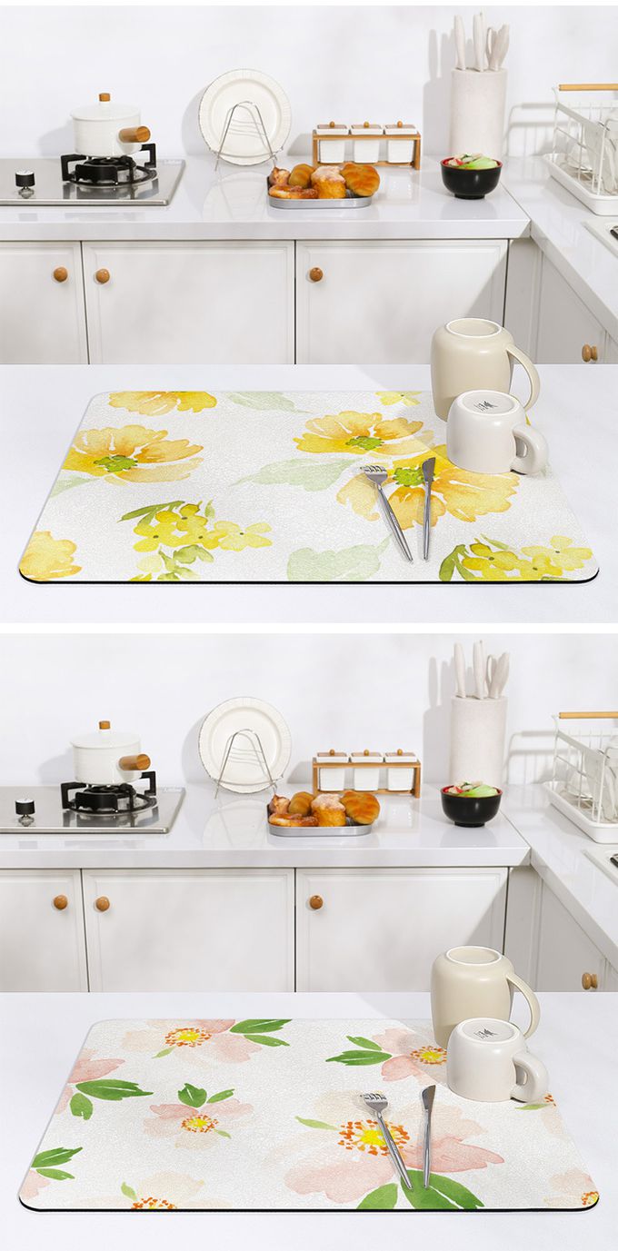 廚房/吧台吸水防滑隔熱墊-Simple life 花花-咖啡色