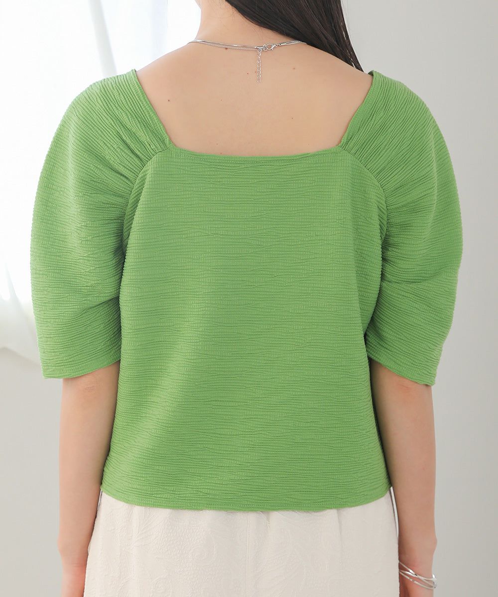 日本 Bab - 2WAY方領排扣五分袖上衣-米杏