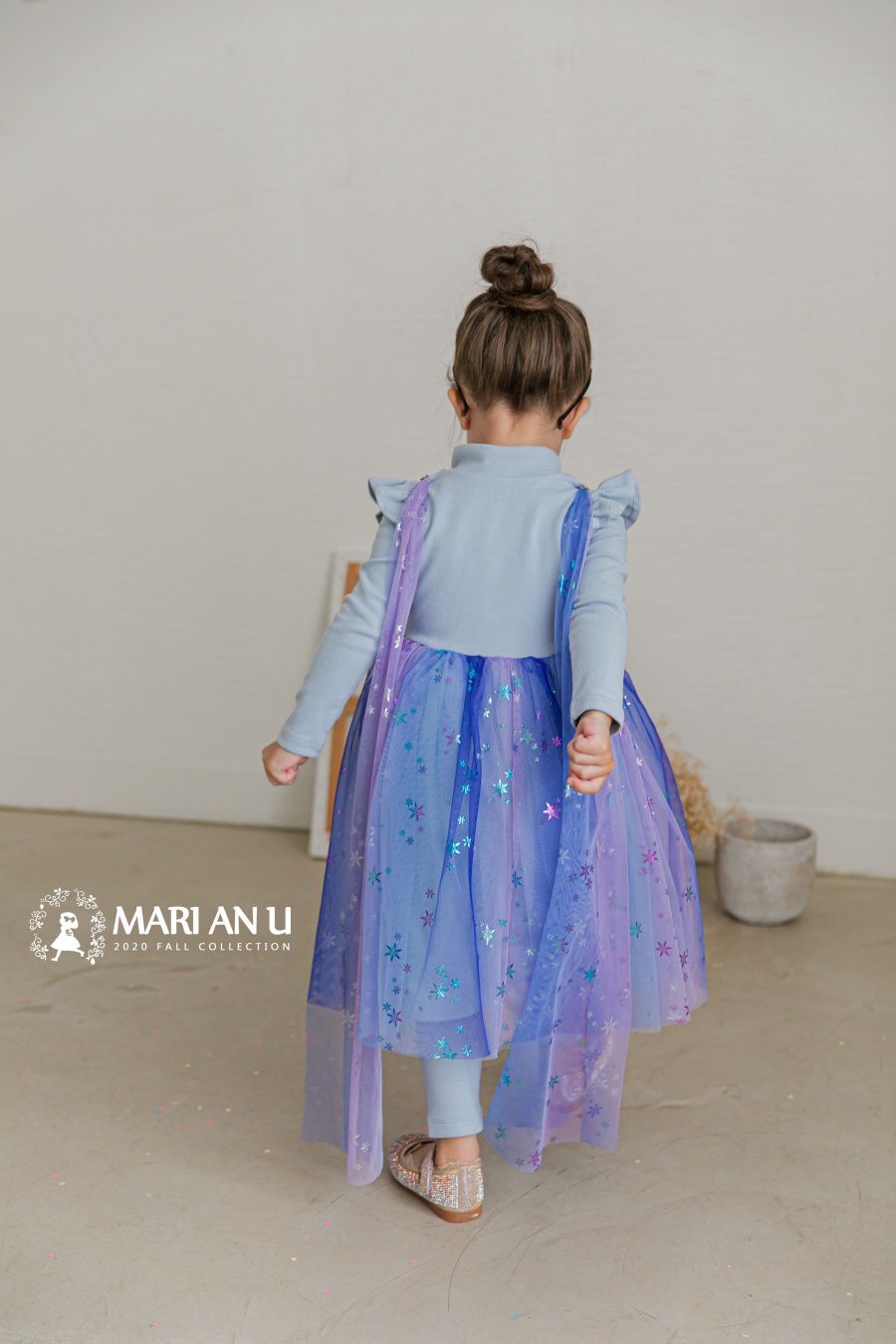 韓國 mari an u - 冰雪女王艾莎洋裝(披風可拆)-冰湖藍