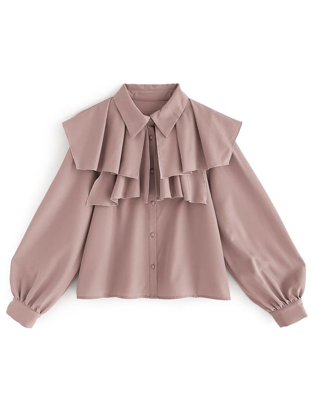 日本 GRL - 優雅層次翻領長袖襯衫-米白 (F)