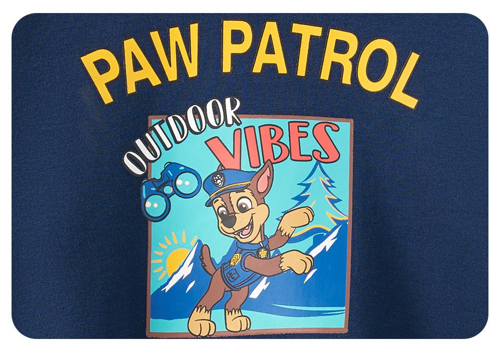 卡通汪汪隊加絨半高領拼接長袖上衣-卡通人物阿奇-深藍+藍