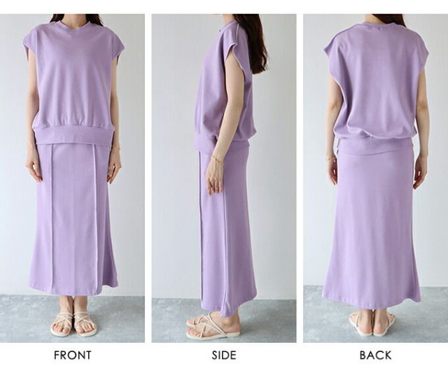 日本 BLUE EAST - 氣質修身法式短袖上衣x滾邊魚尾裙套裝-黑