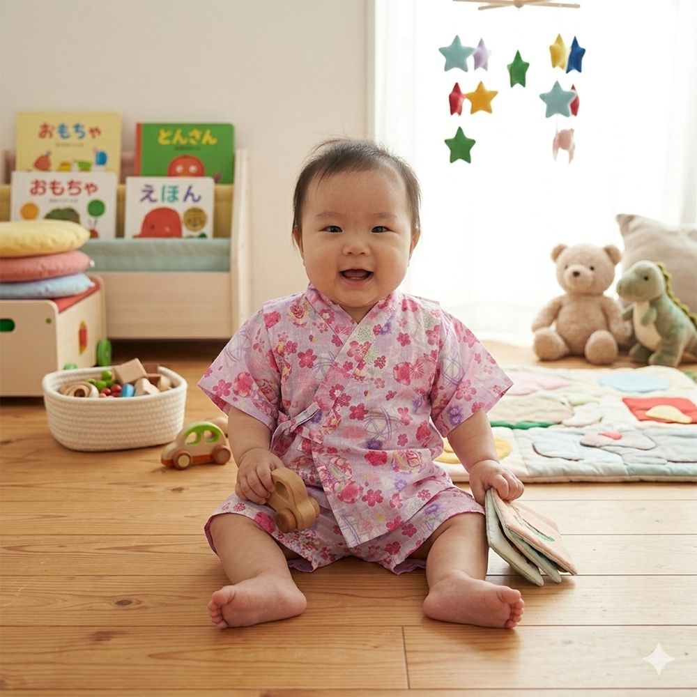 兒童兩件式甚平-手鞠-紫色