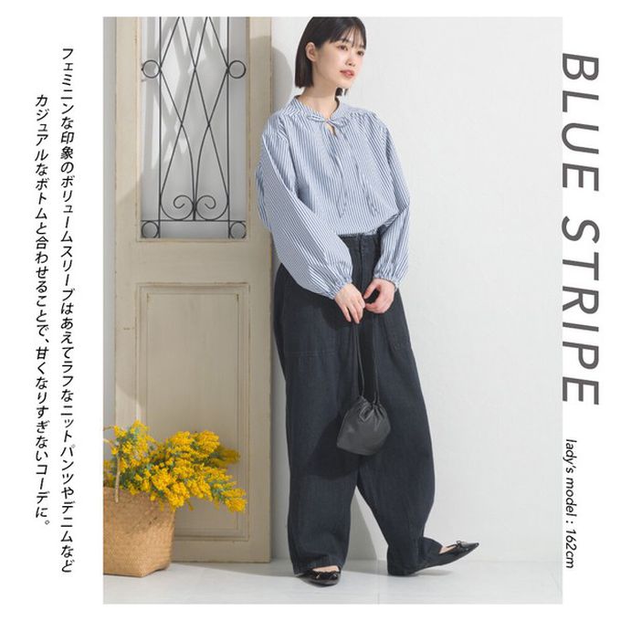 日本 OMNES - 柔滑科技棉 俐落感綁帶澎袖上衣-濃綠