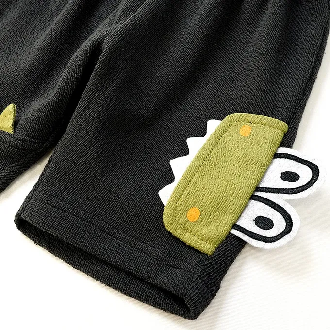 日本 ZOOLAND - 緹花針織立體圖案可愛短褲-幫鱷魚刷牙-黑