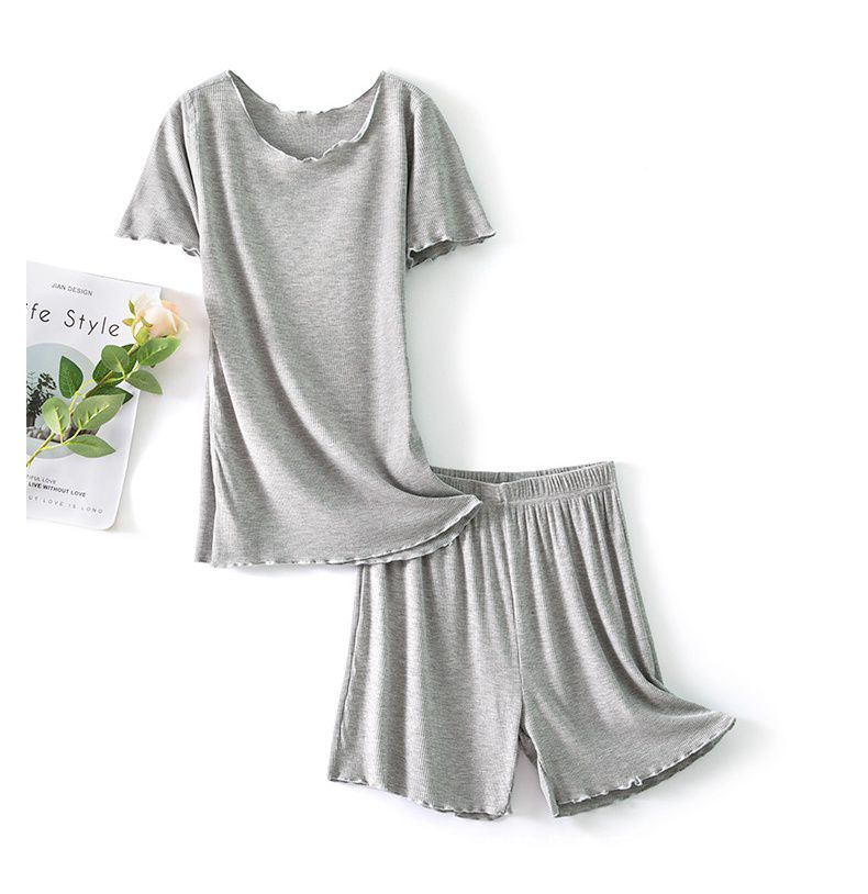 木耳邊圓領莫代爾Bra T短袖家居服套裝-粉色