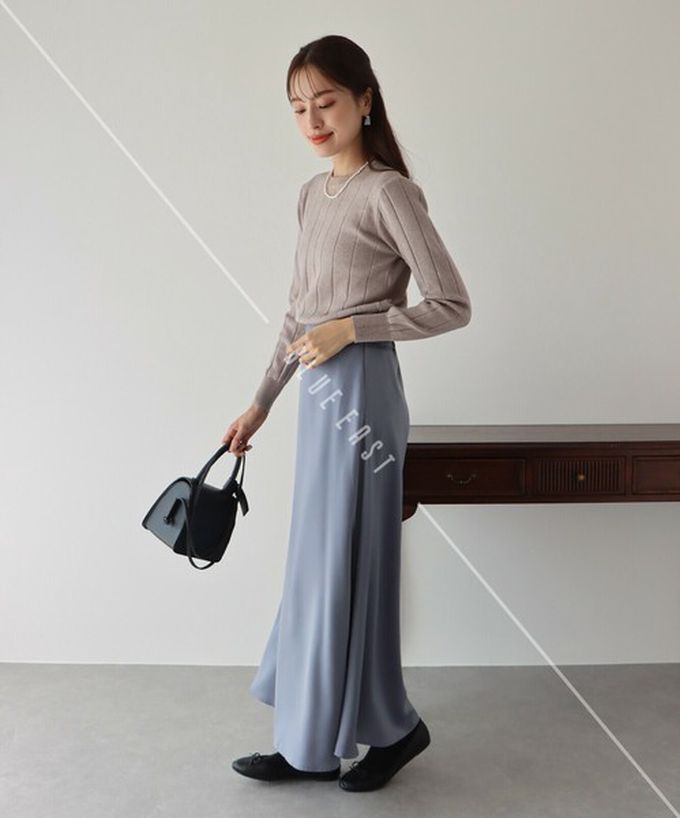 日本 BLUE EAST - 圓領粗坑條長袖針織上衣-酒紅