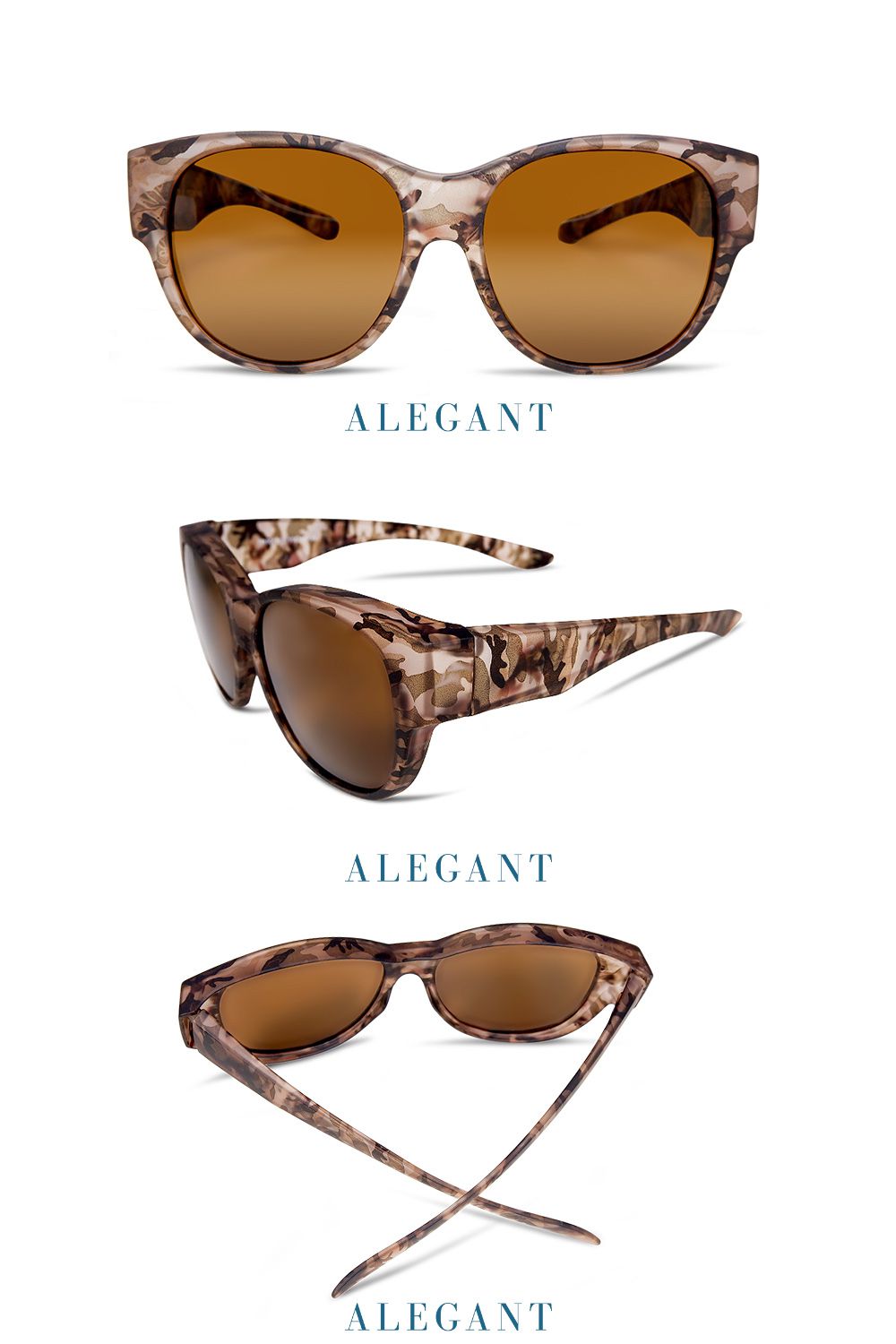 ALEGANT - 經典亞麻棕色豹紋全罩式偏光墨鏡│外掛式UV400太陽眼鏡包覆套鏡│車用太陽眼鏡│近視可戴外掛寶麗來墨鏡