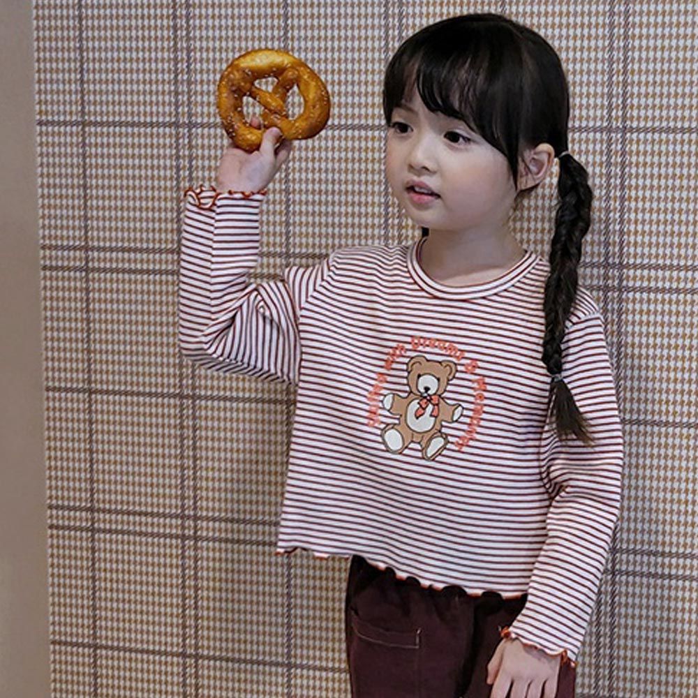 韓國 Peanuts House - 熊熊玩偶印彈性長袖上衣-紅
