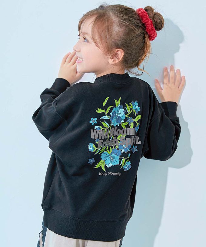 日本 devirock - 定番款 印花裏毛長袖上衣-背後花團-燕麥白