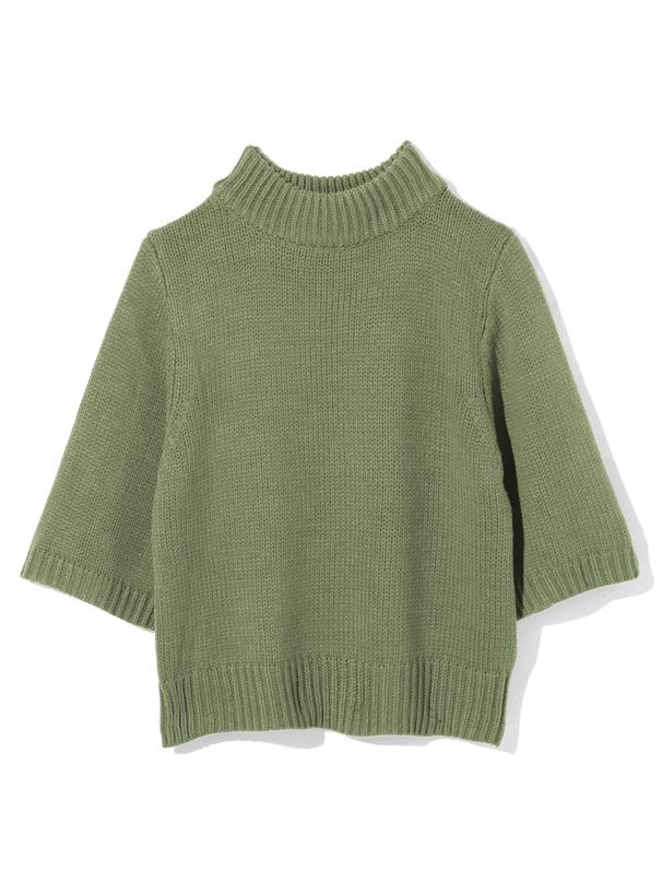 日本 GRL - 百搭立領針織短袖上衣-天藍 (F)