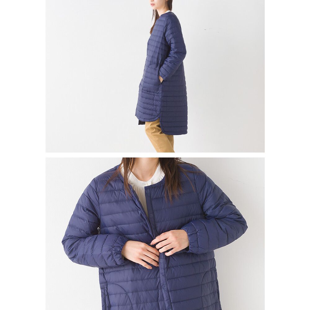 日本 OMNES - 90%羽絨 超保暖輕量長版羽絨外套-深藍-3950