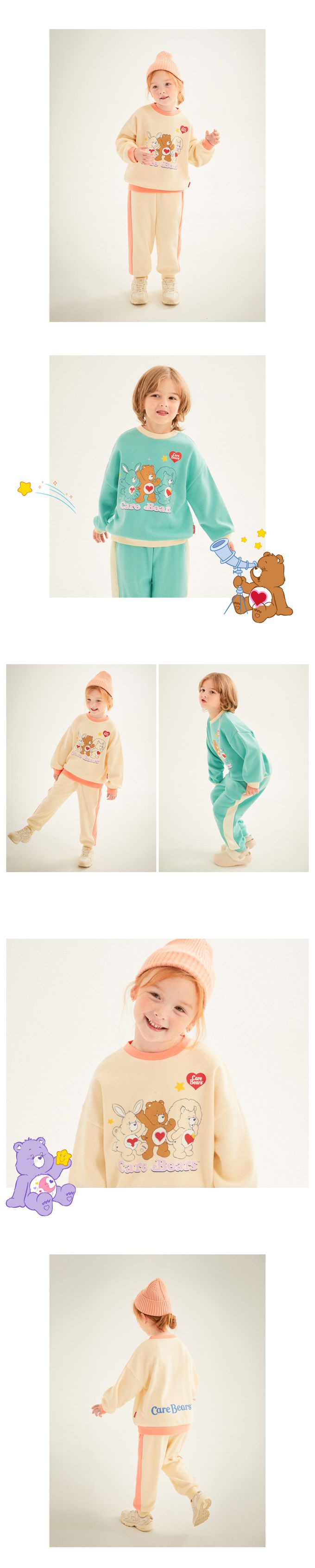 韓國 Jelispoon - (聯名款)熊熊好夥伴內刷毛長袖套裝-薄荷綠