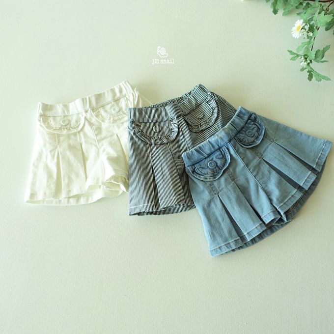 韓國 Jmsnail - 鬆緊腰少女感口袋百摺褲裙-細條紋