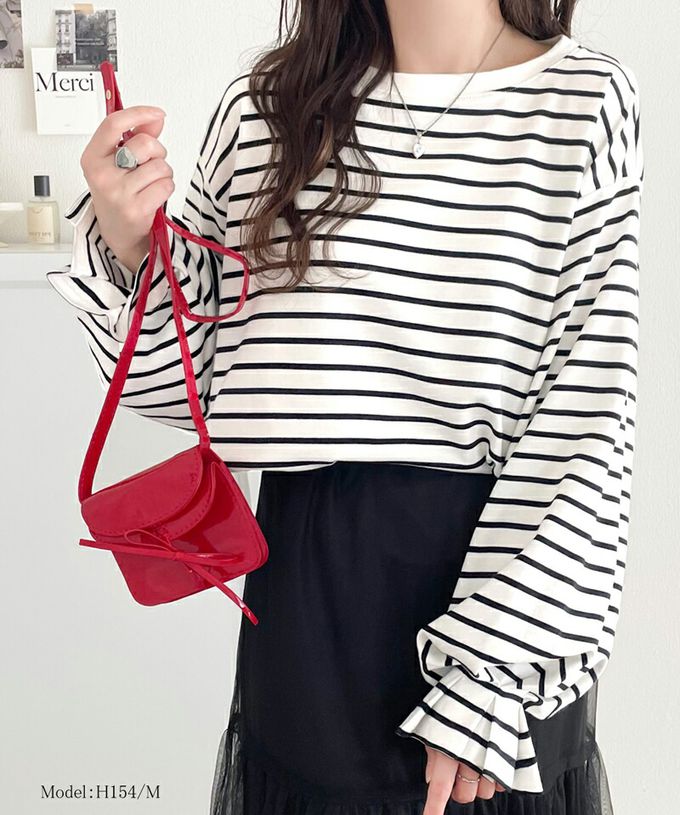 日本 Classical Elf - 100%棉 船領顯瘦糖果袖上衣-奶油白