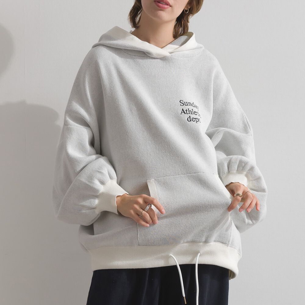 Sunday休閒寬大版型針織帽T-白