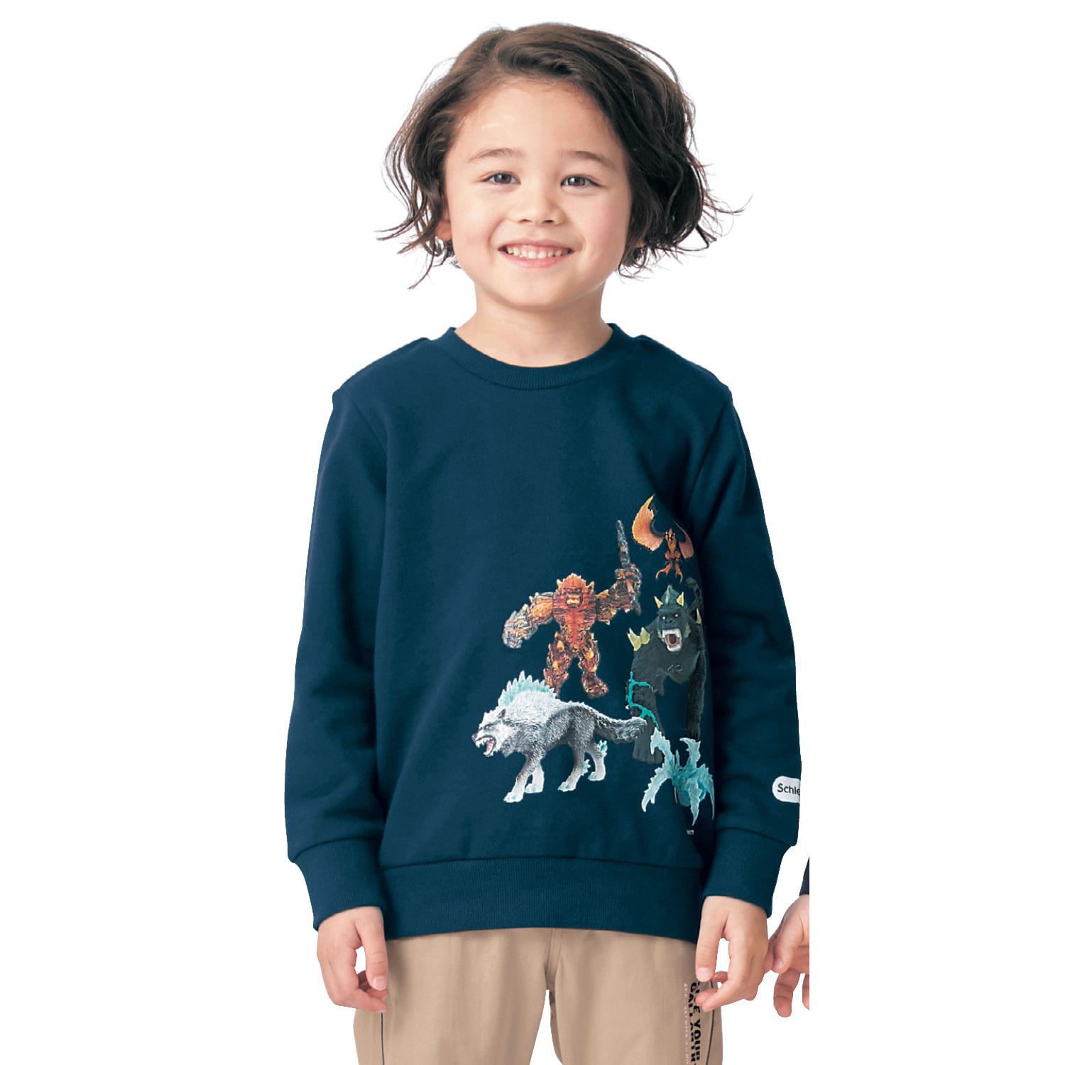 日本千趣會 - Schleich系列 圓領印花刷毛長袖上衣-魔獸大集合-深藍