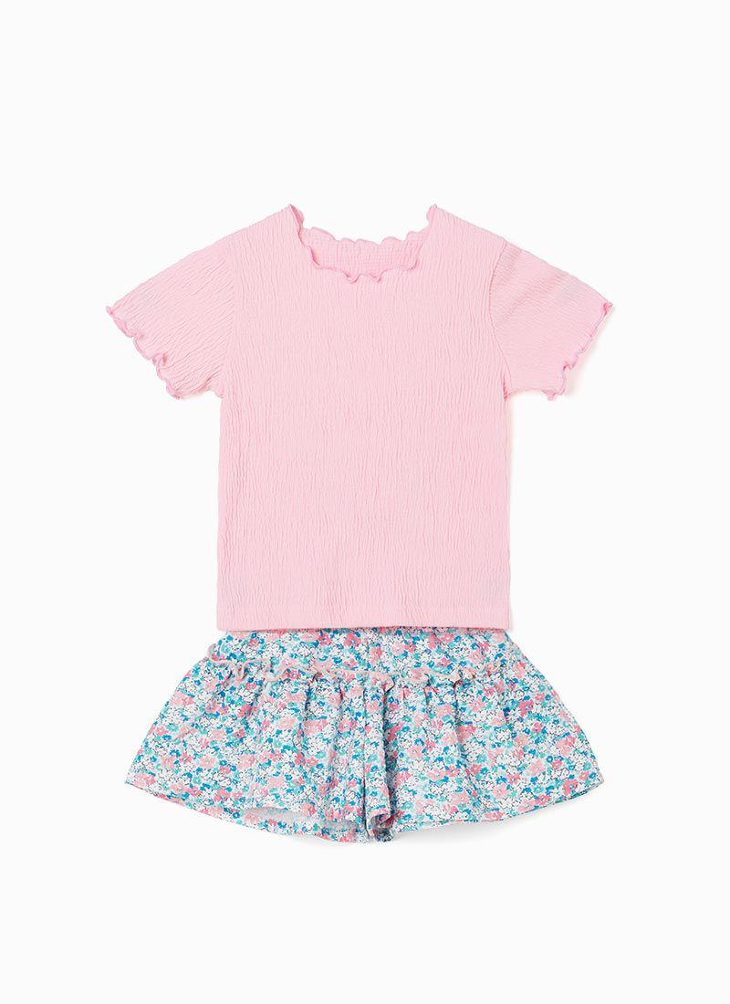 韓國 OZKIZ - 皺褶感上衣碎花褲裙套裝