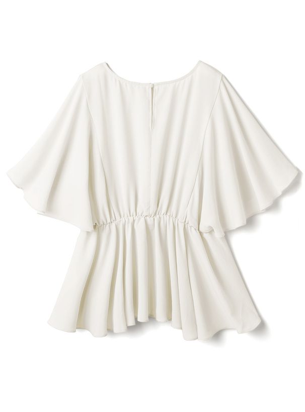 日本 GRL - 圓領寬鬆收腰波浪短袖上衣-米杏 (F)