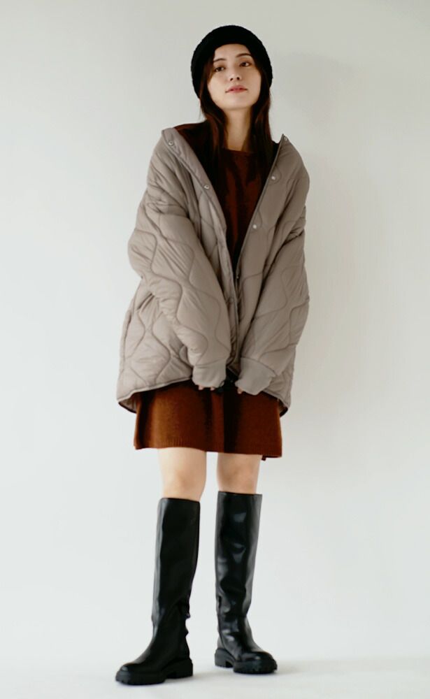 日本 zootie - 輕量絎縫百搭落肩鋪棉外套-淺灰棕