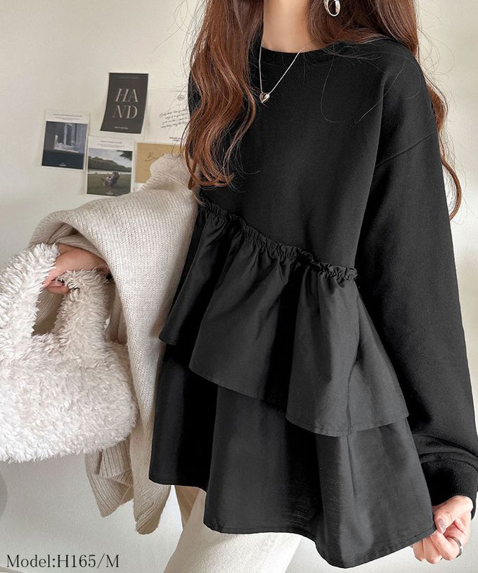 日本 Classical Elf - 蛋糕層次優美薄長袖上衣-深灰