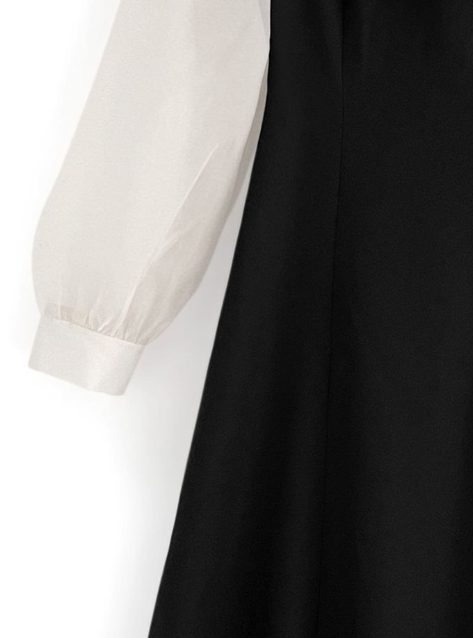 日本 GRL - 法式優雅雪紡拼接洋裝-黑