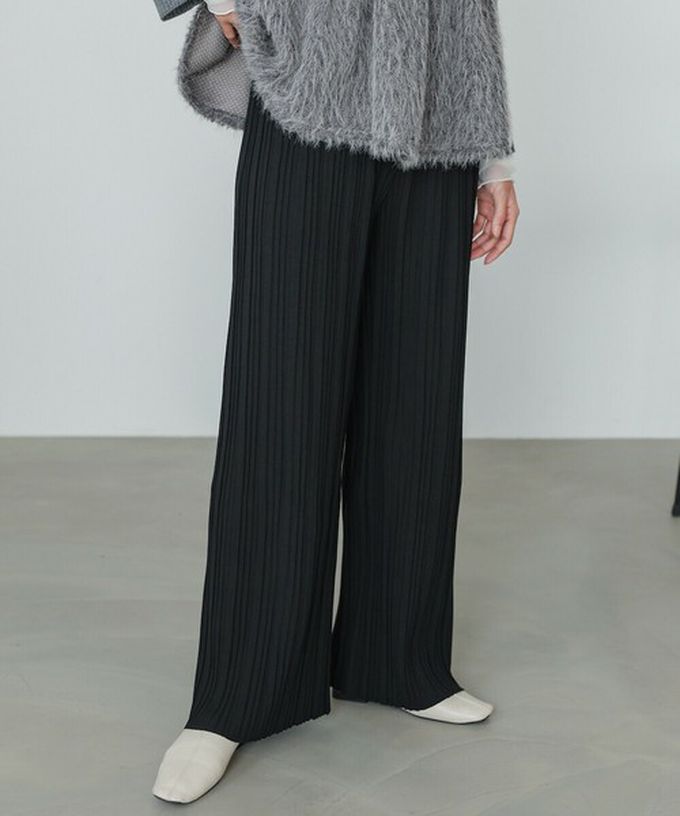 日本 Bab - 光澤修身細百褶舒適長褲-炭灰