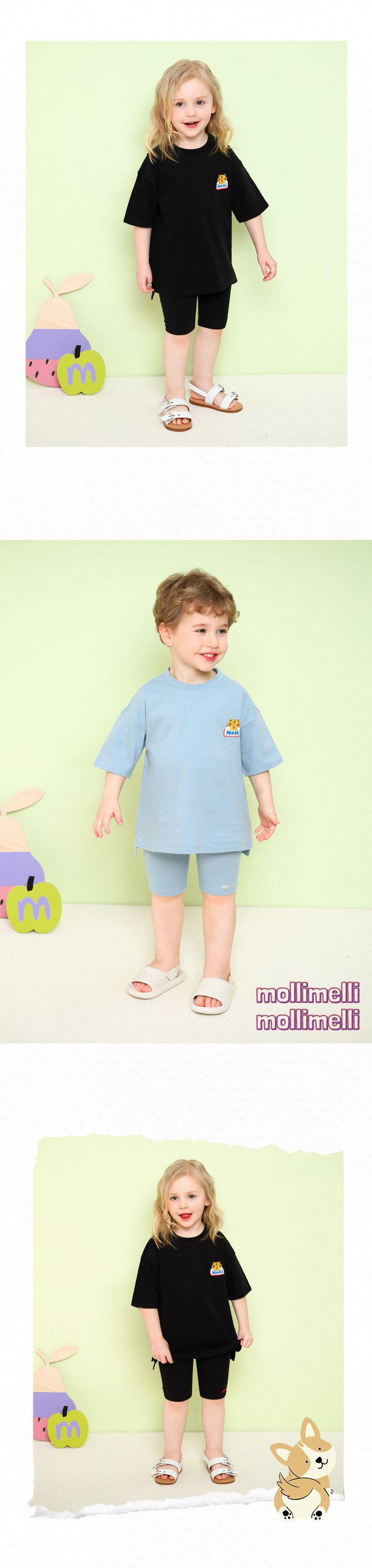 韓國 mollimelli - Molli老虎印五分袖套裝-淺藍