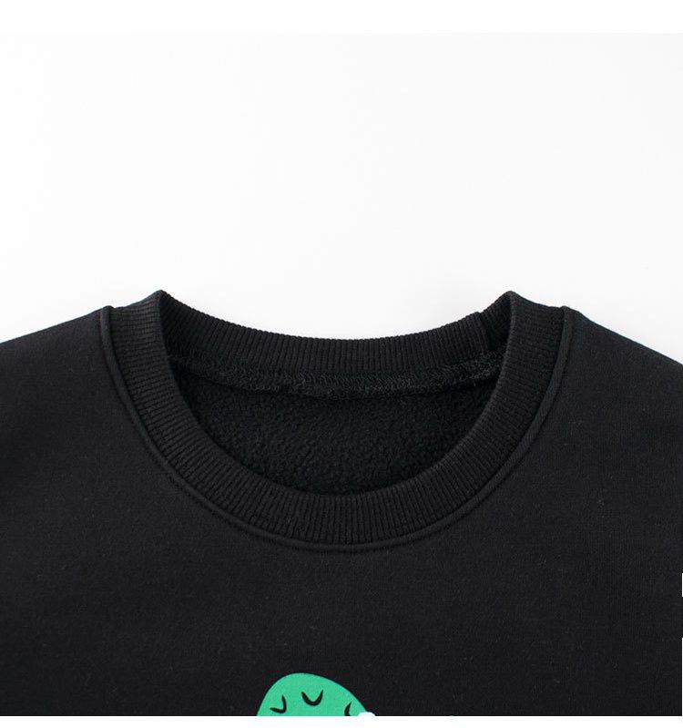加絨棉質圓領長袖上衣/大學T-特技鱷魚-黑色
