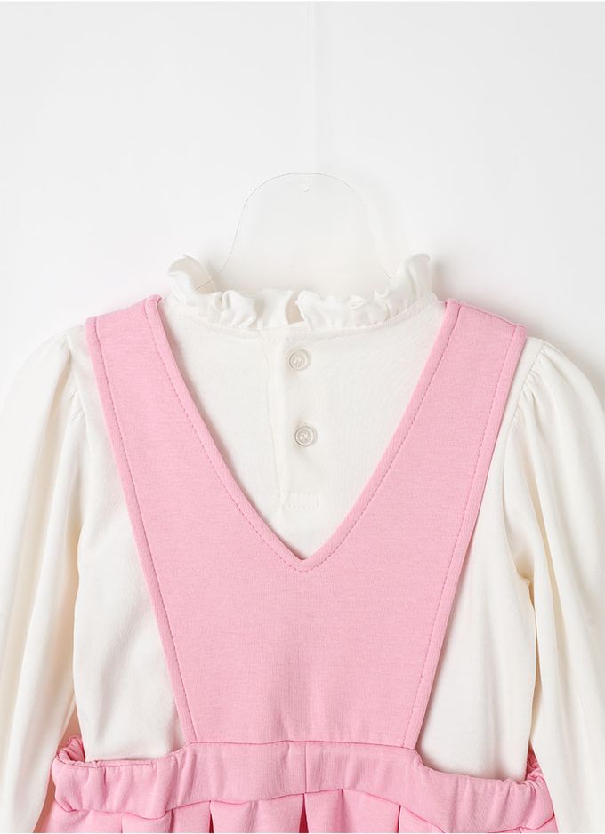 韓國 OZKIZ - (附包包)女孩V字背心百褶裙套裝-象牙白X粉