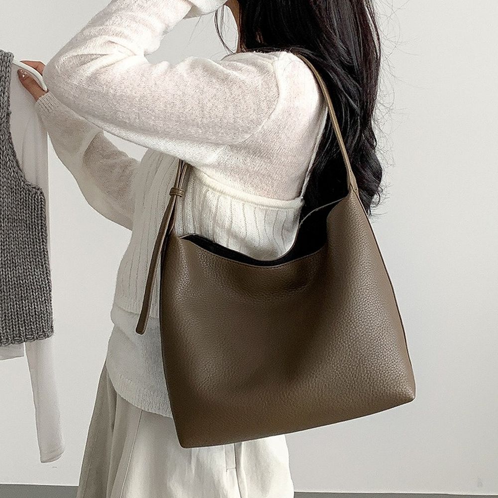 韓系小眾復古時尚單肩方包-皮革款-土綠