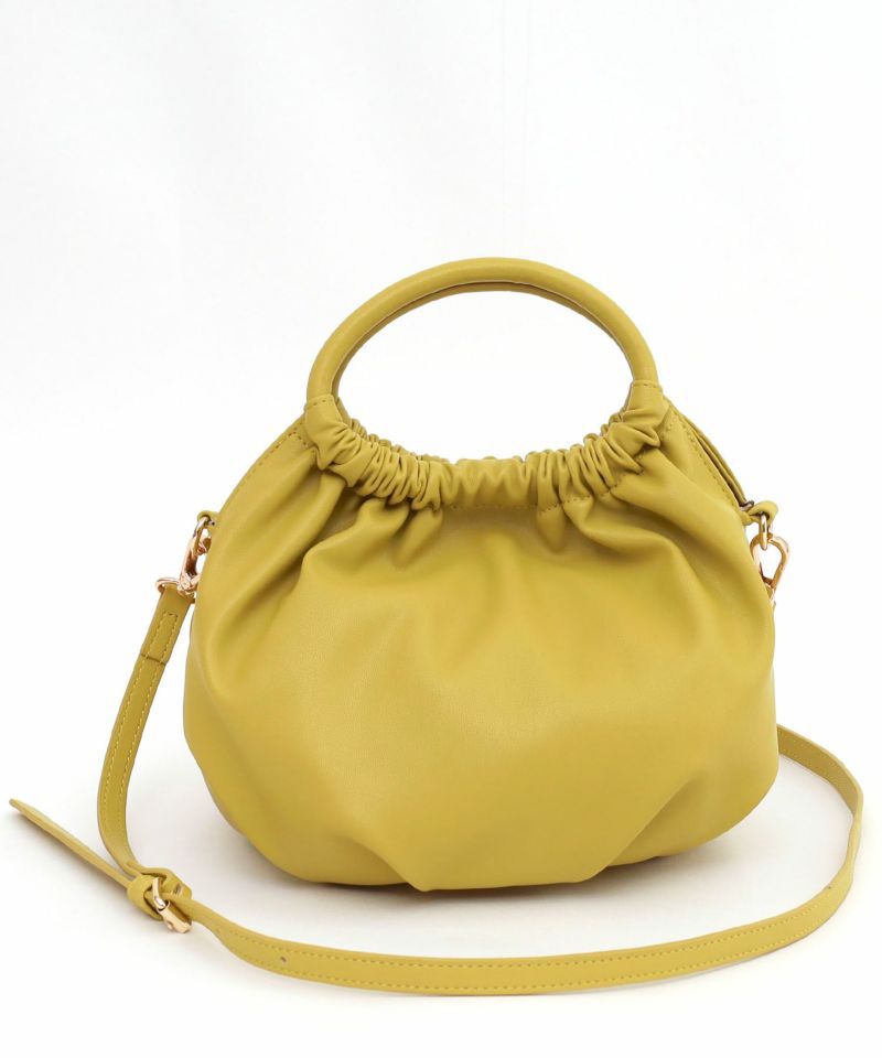 日本 COOCO - 2WAY柔軟皮革豆形手提小包/側背包-淺灰杏 (W14*H20*D12cm)